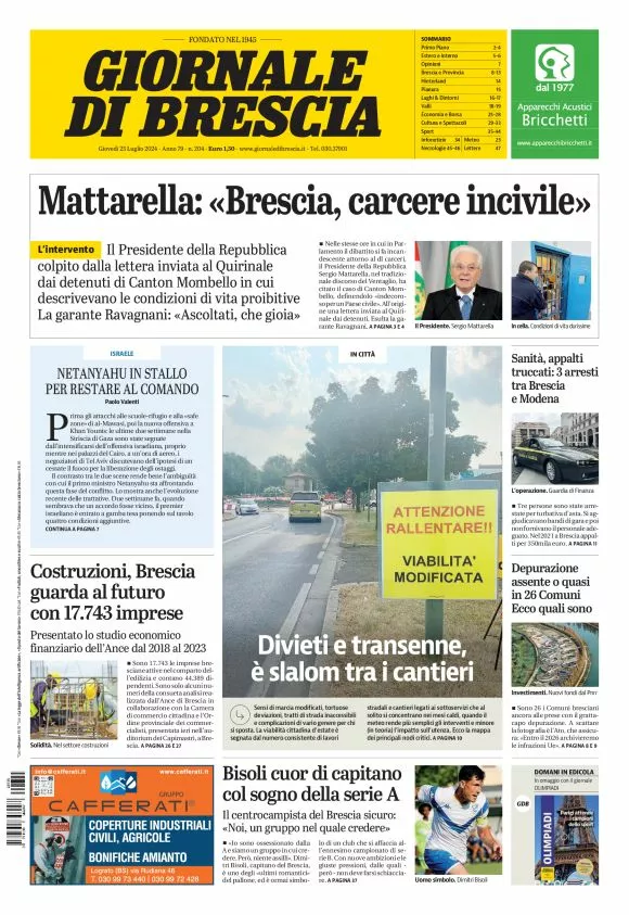 Prima-pagina-giornale di brescia-oggi-edizione-del-2024-07-25
